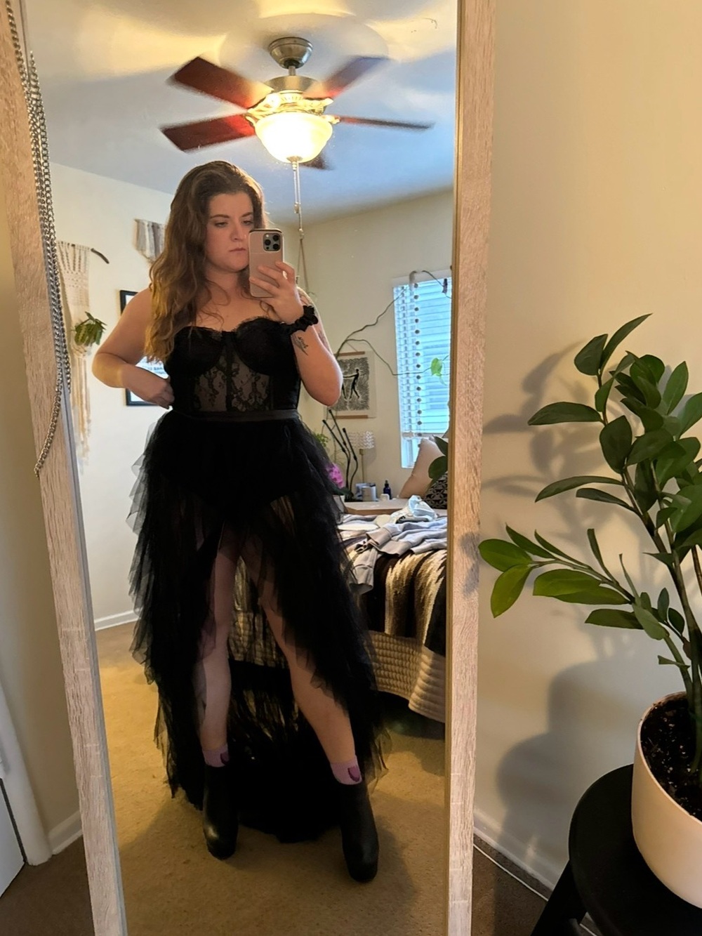 Black Lace Bustier Tulle High-Low Dress